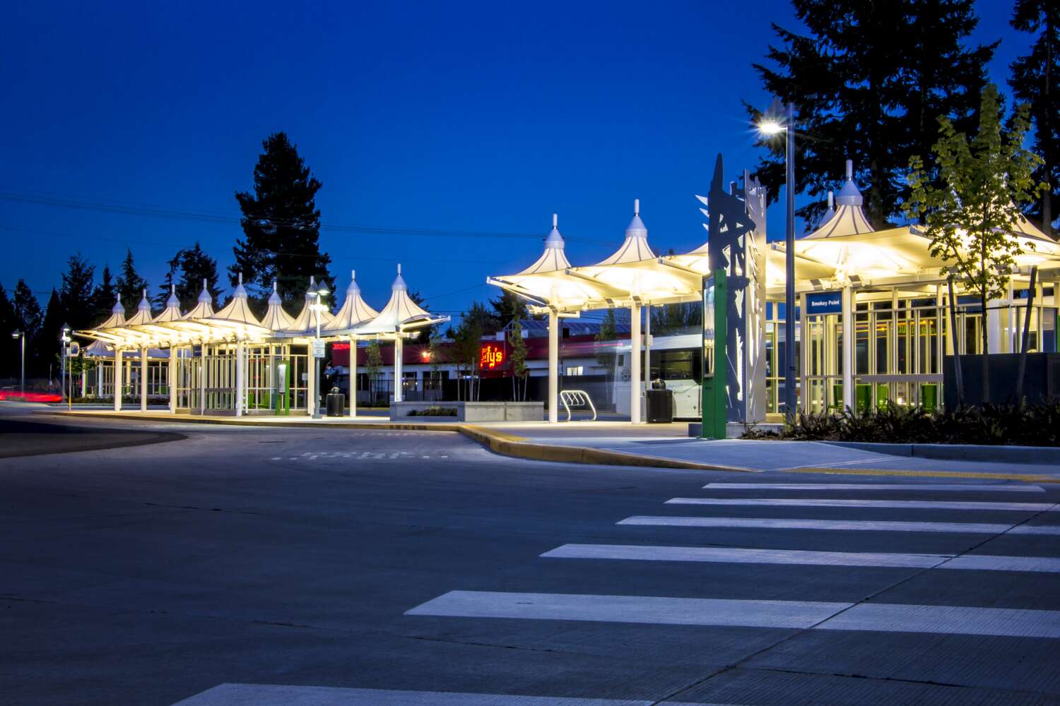 Community Transit' Smokey Point Transit center at night