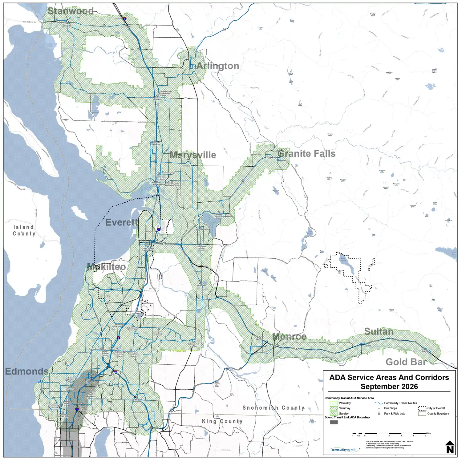 A static map of the DART service areas in Snohomish County as of Sept. 2026