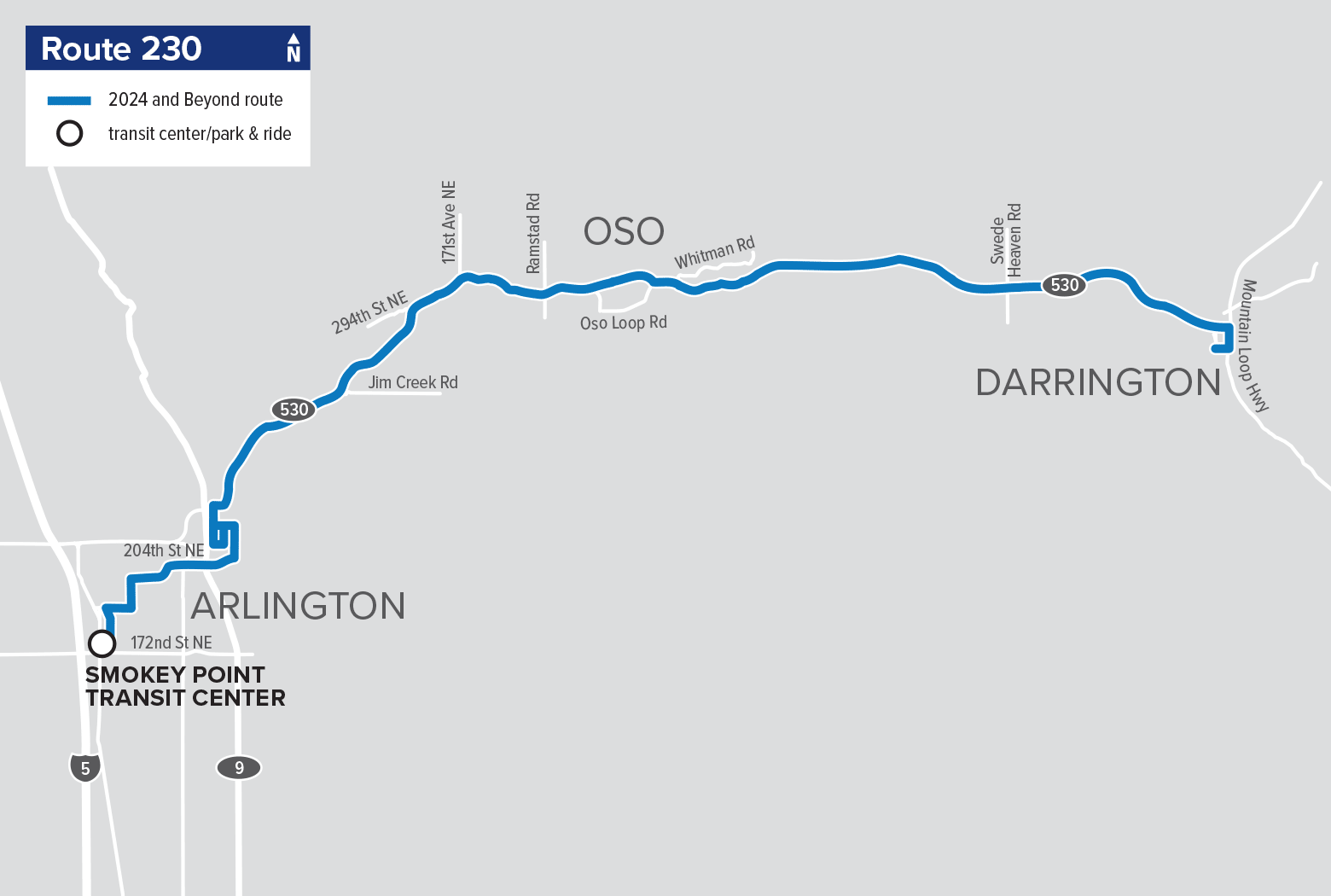 Route 230: Darrington – Smokey Point (no changes)