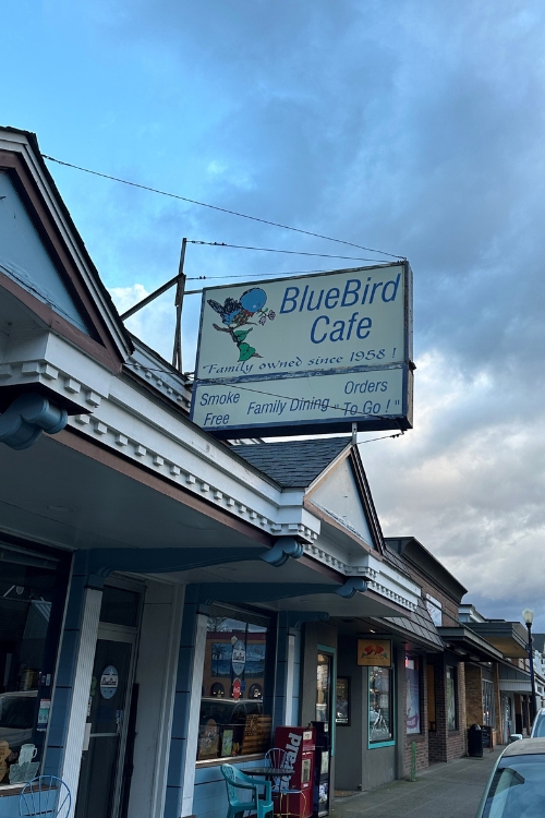 A picture of the Blue Bird cafe sign. 