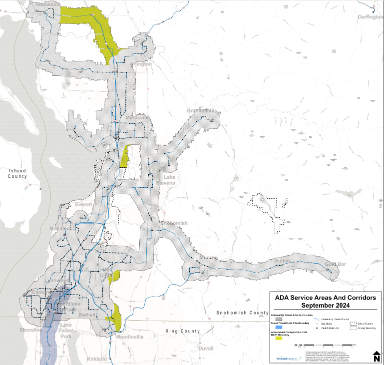 A map of the DART areas that are being expanded on in Snohomish County. 