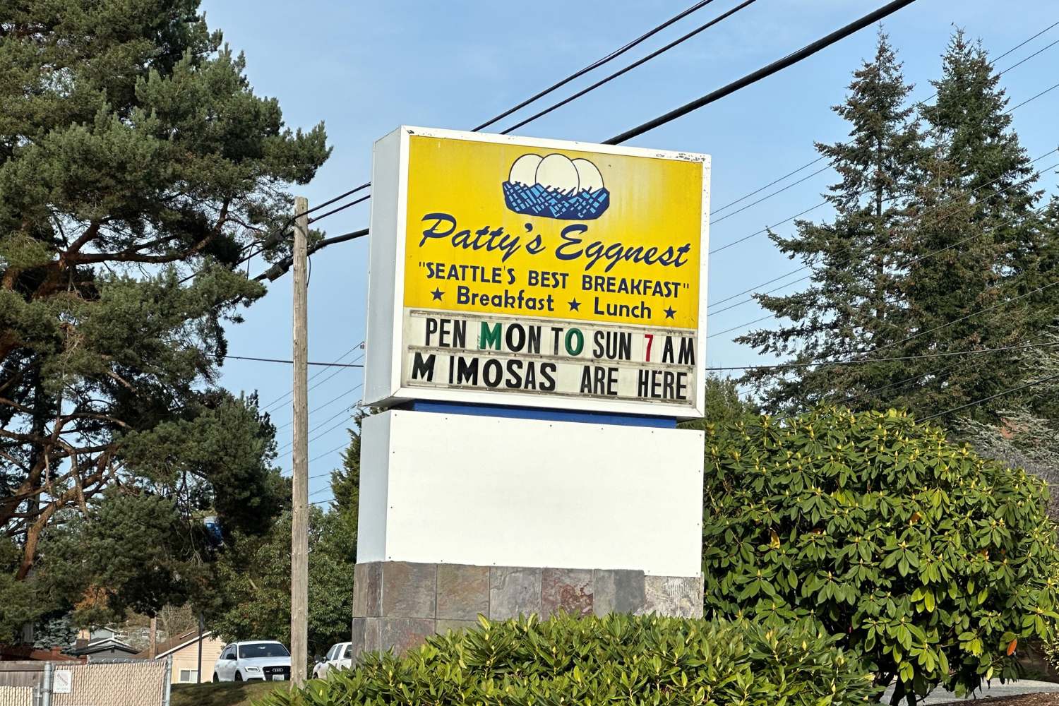 A picture of the Patty's Eggnest Sign. 