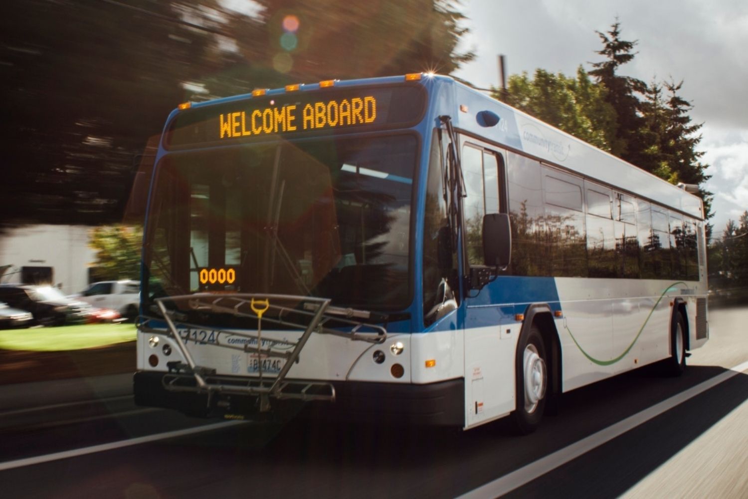 A bus driving down the road.