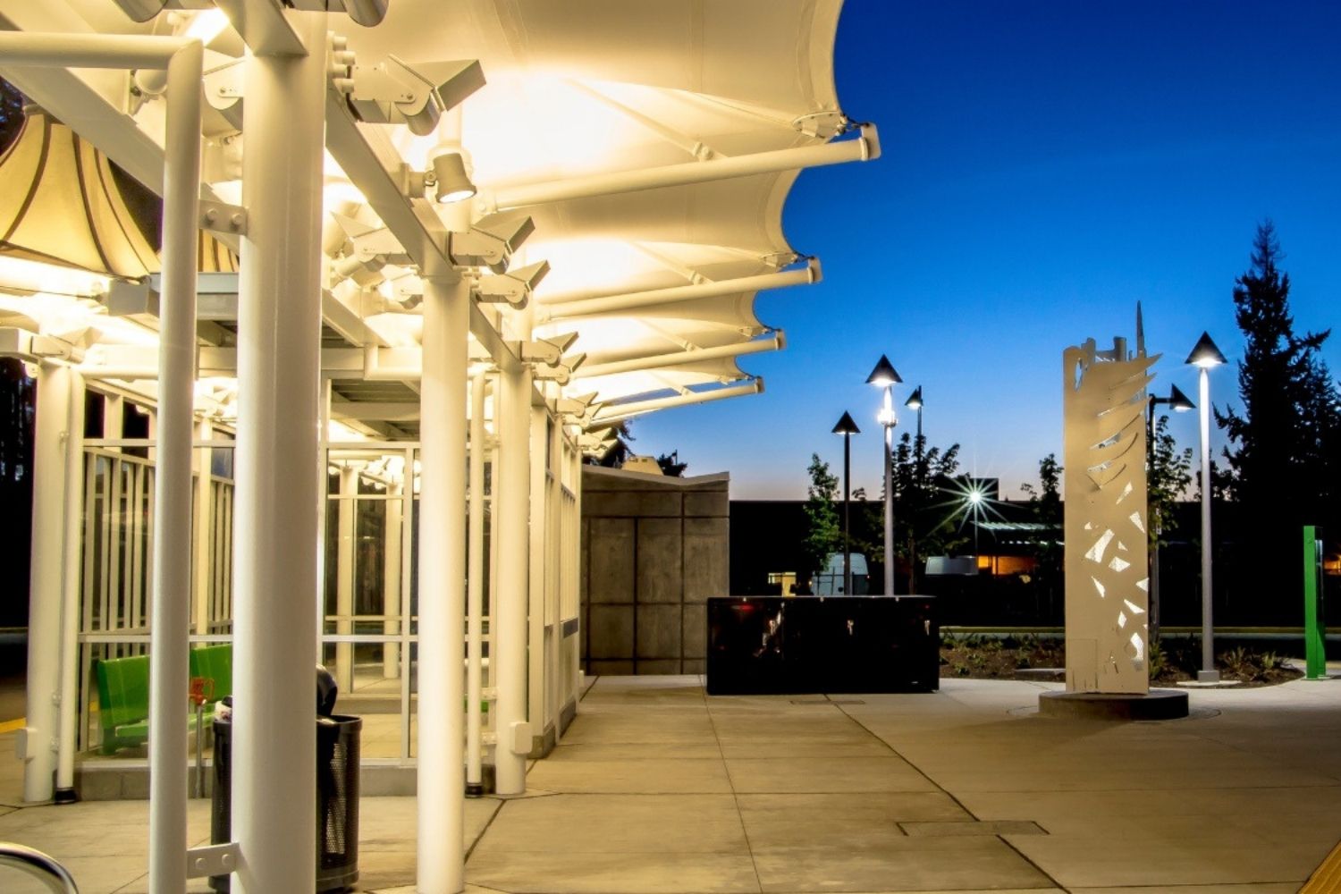 A picture of bus bays at the Smokey Point Transit Center.