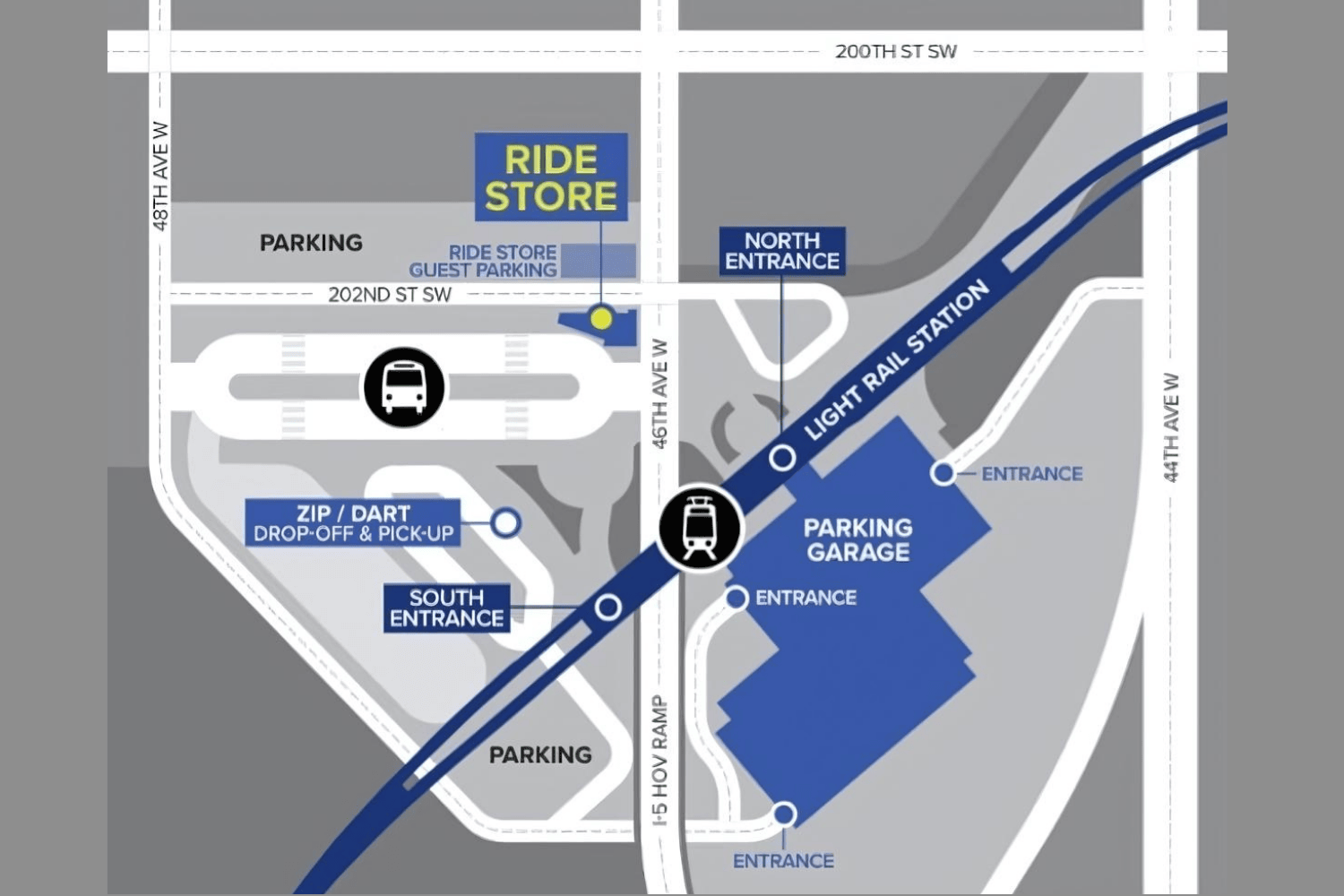 Map showing parking garage at Lynnwood City Center