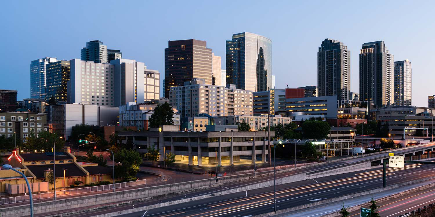 downtown Bellevue at dusk