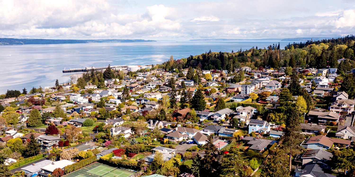 an aerial view of Shoreline, WA and Puget Sound