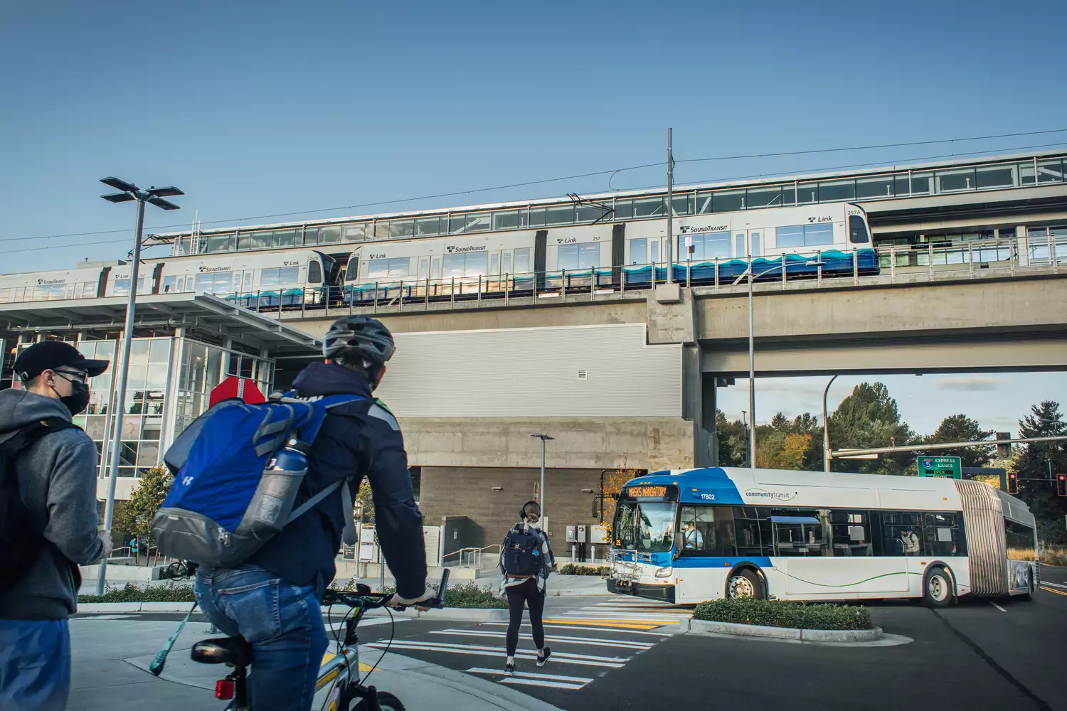 A biker connects to light rail.