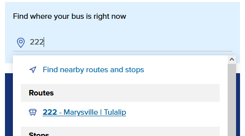 a screenshot example of searching for a route number in Find My Bus