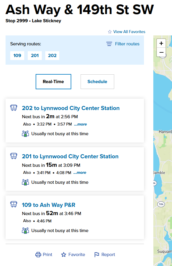 a screenshot example of searching for a route number in Find My Bus