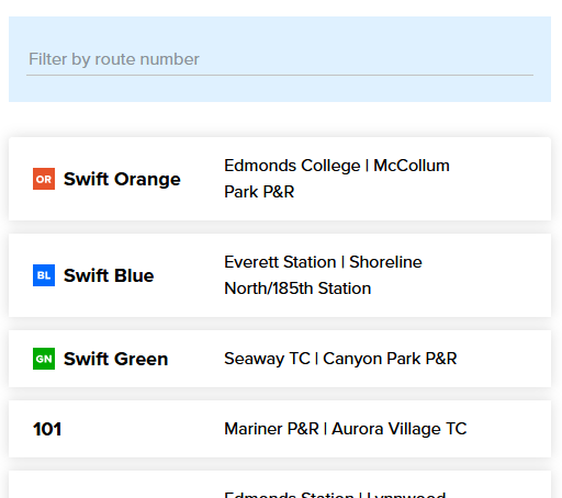 a screenshot of the Maps & Schedules by route list view