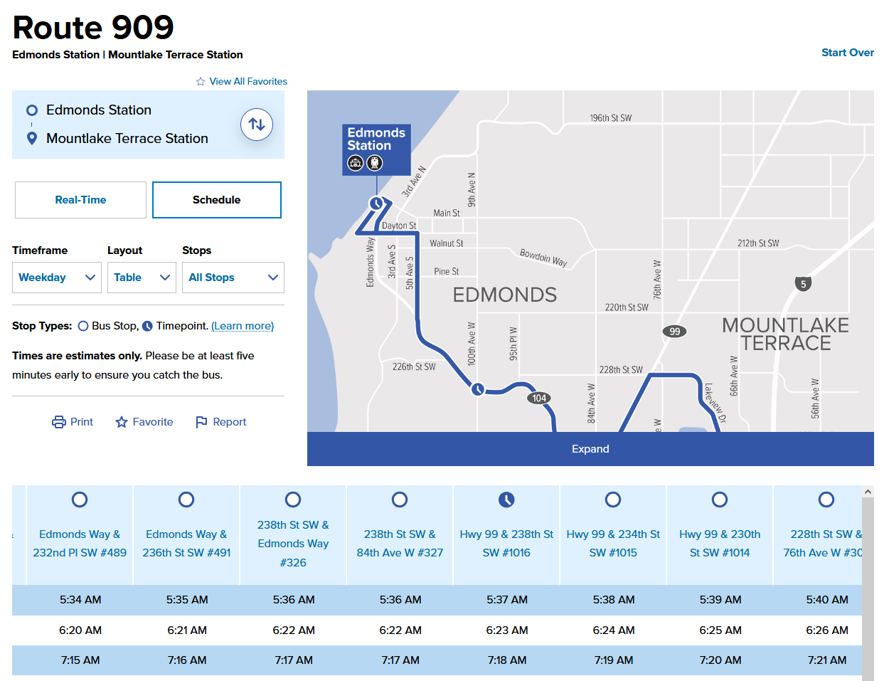 a screenshot example of a bus route page content