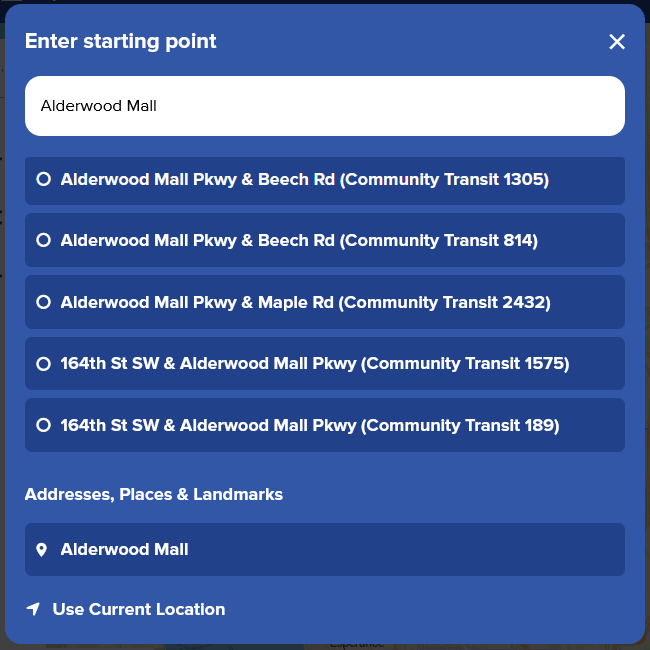 the Plan My Trip location search box
