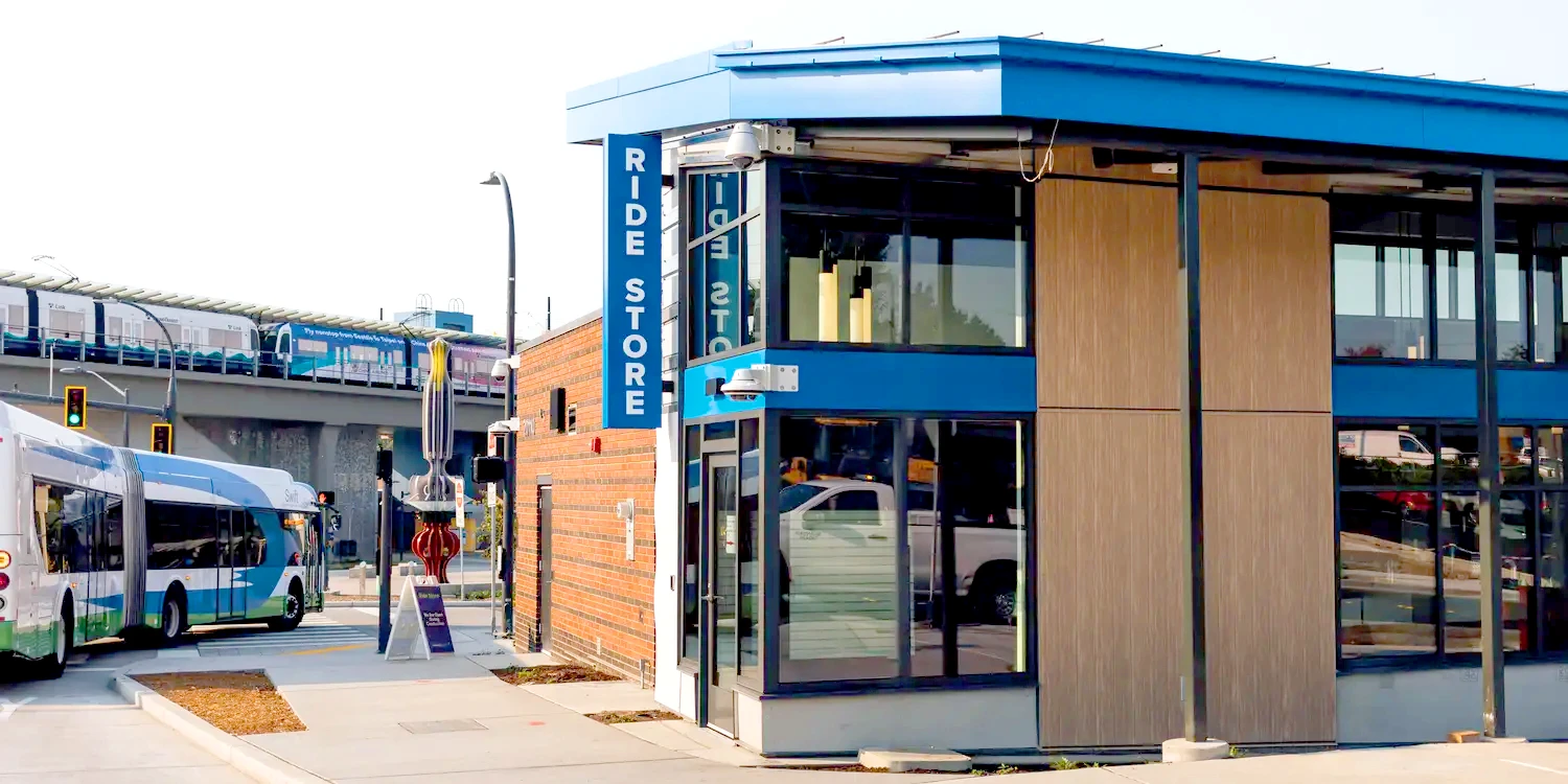 the exterior of the Community Transit Ride Store at Lynnwood City Center Station