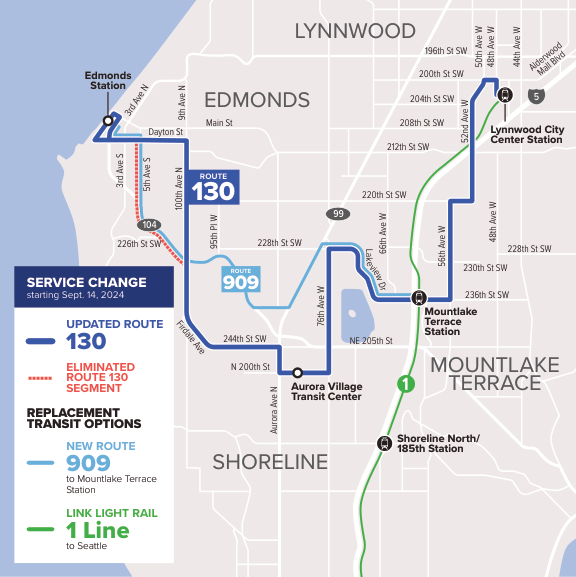 Route 130 service change map