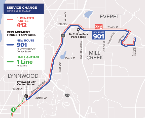 Route 412 service change map