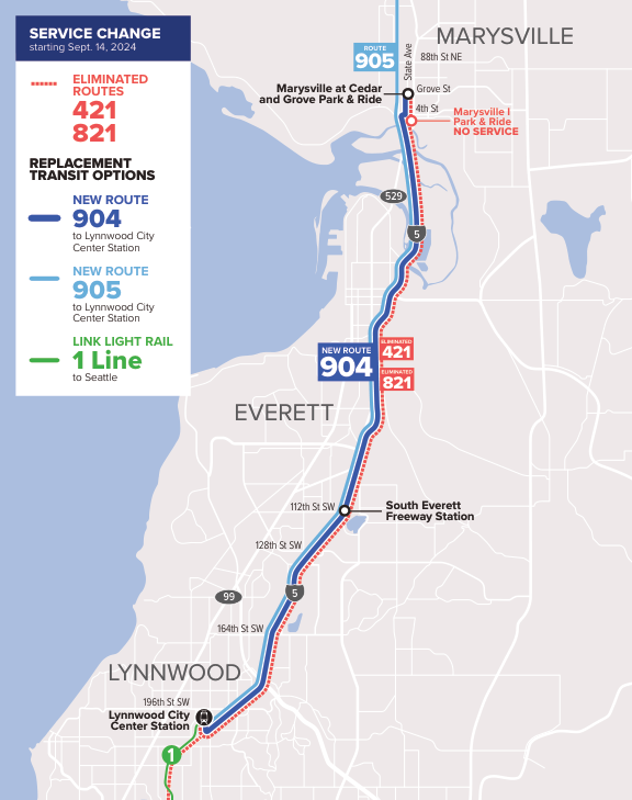 Route 821 service change map