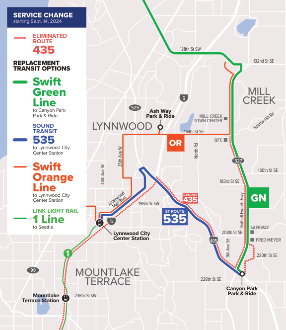 Route 435 service change map