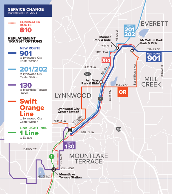 Route 810 service change map