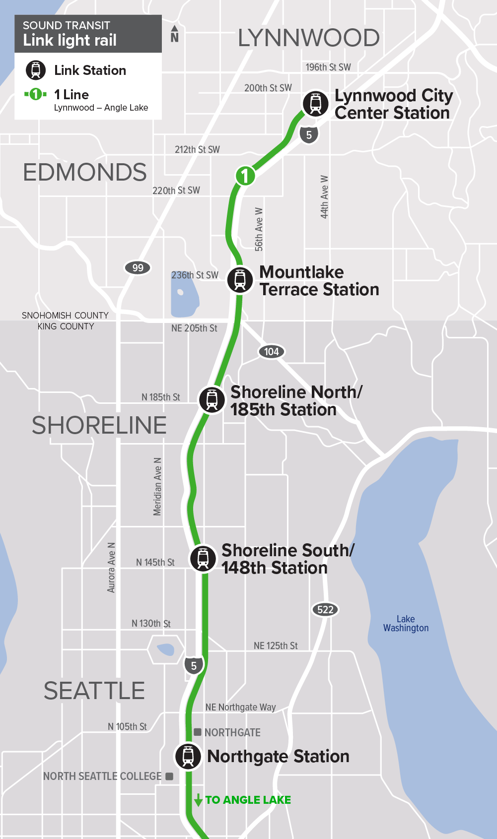 Sound Transit Link 1 Line north extension map