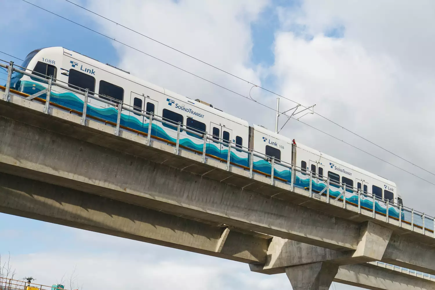 Link light rail train on an overhead track