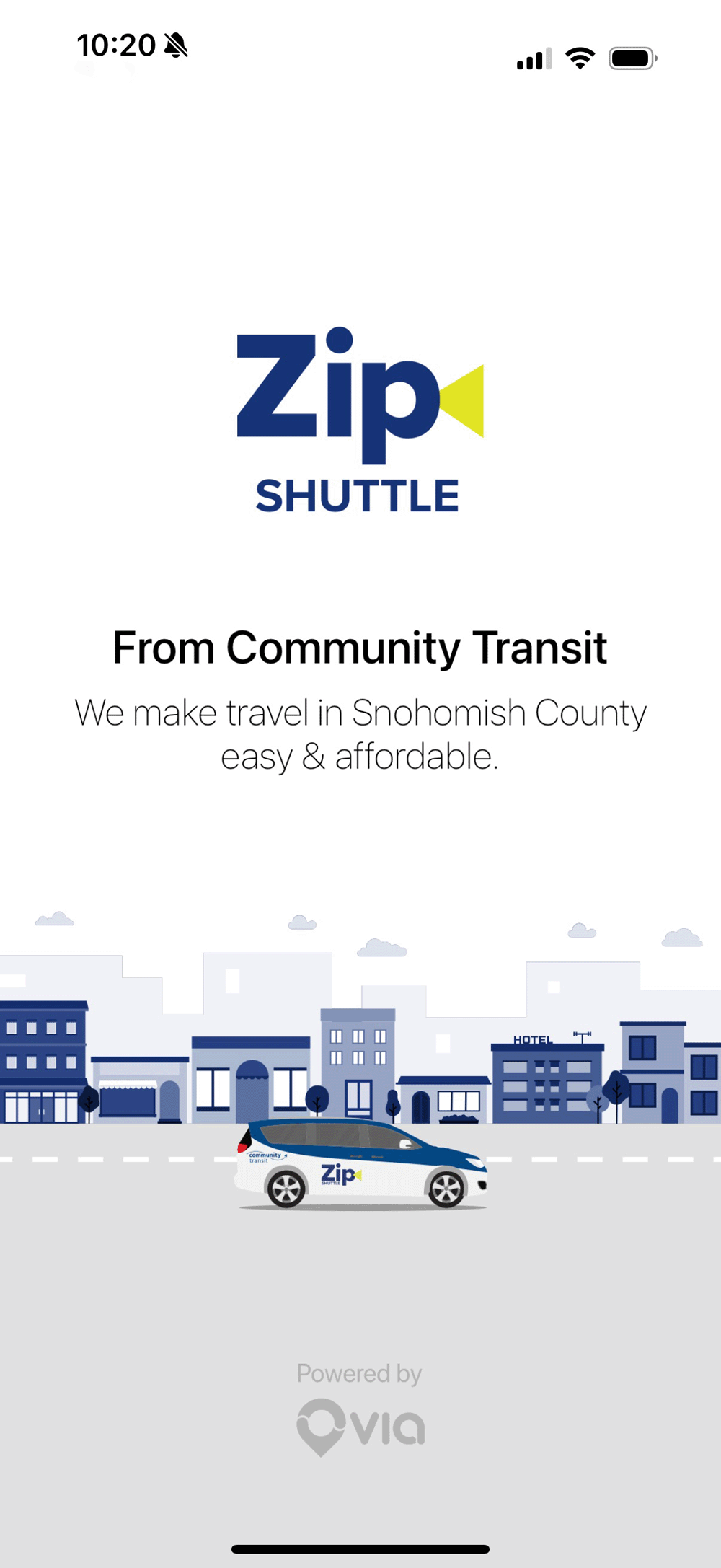 screenshot of the Zip app splash screen