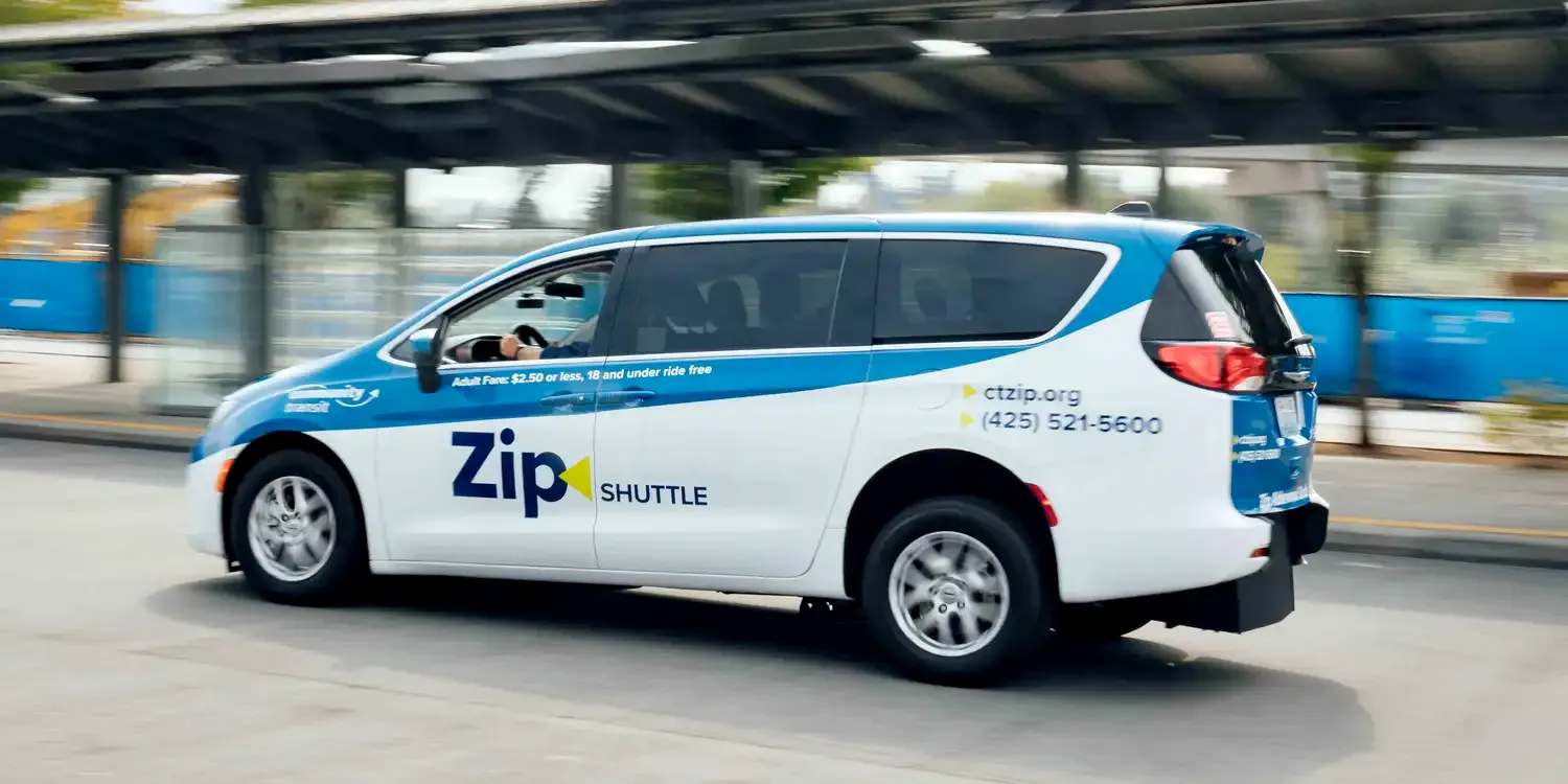 a Zip shuttle van at a transeit center